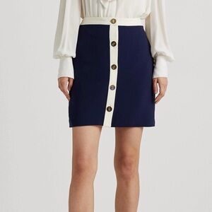 Lauren Ralph Lauren Size 2 Mini Skirt Navy Blue Button-Front
